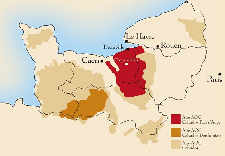 карта регіонів виробництва кальвадосу