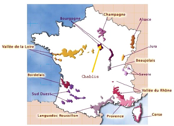 Foto mesta Chablis na zemljevidu Francije