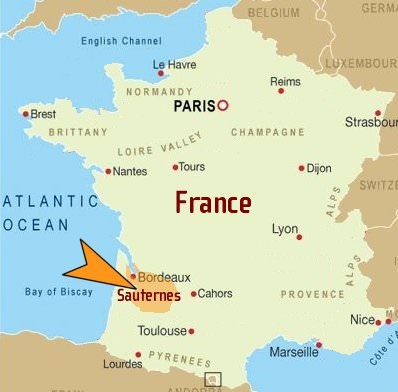 Sauternes regijo na zemljevidu Francije