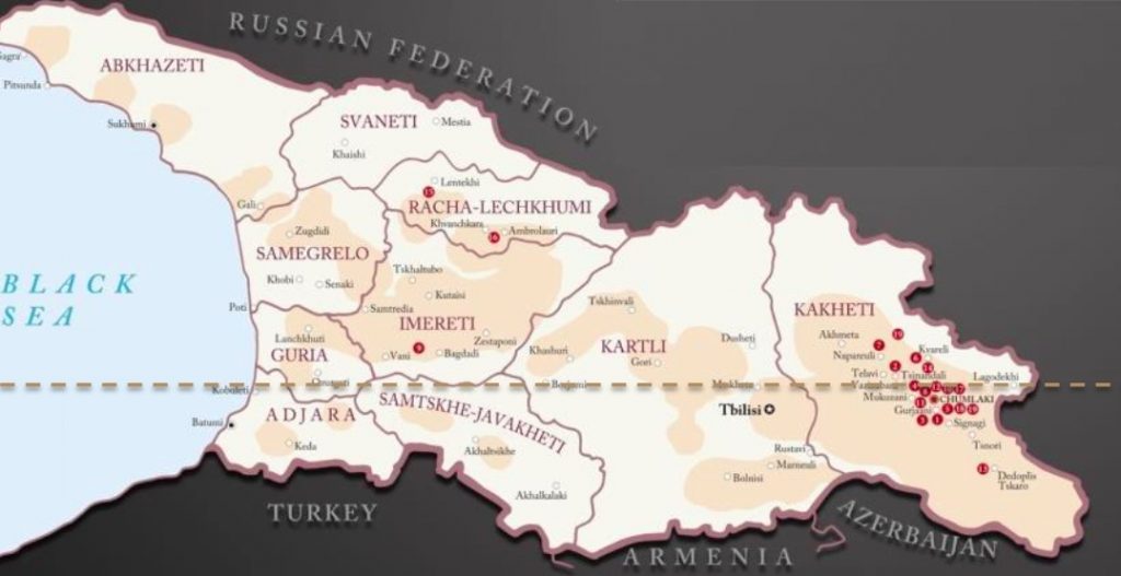 карта виноробних регіонів Грузії фото